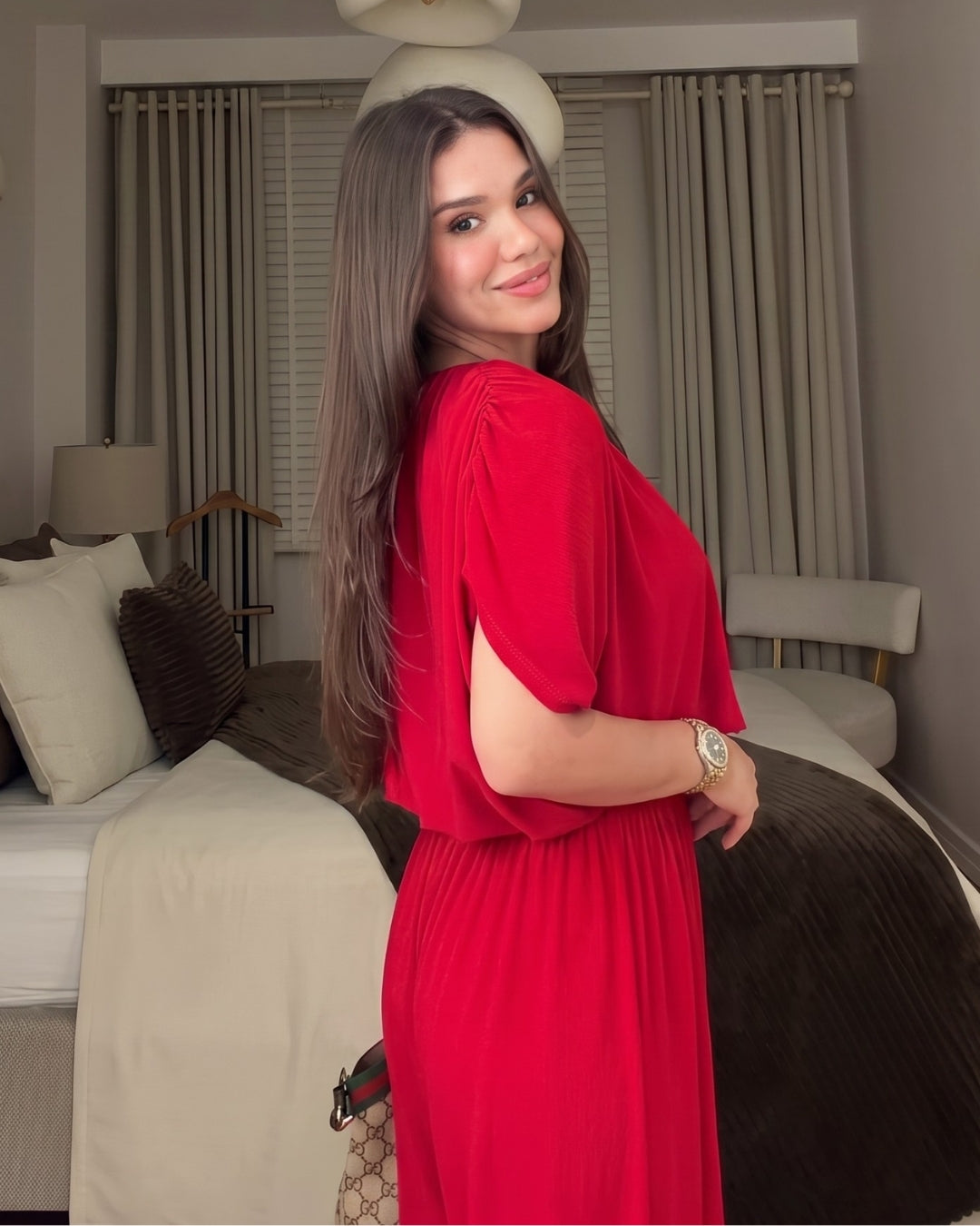 Elina - Red Modern Minimalist Pleated Co-Ord Set