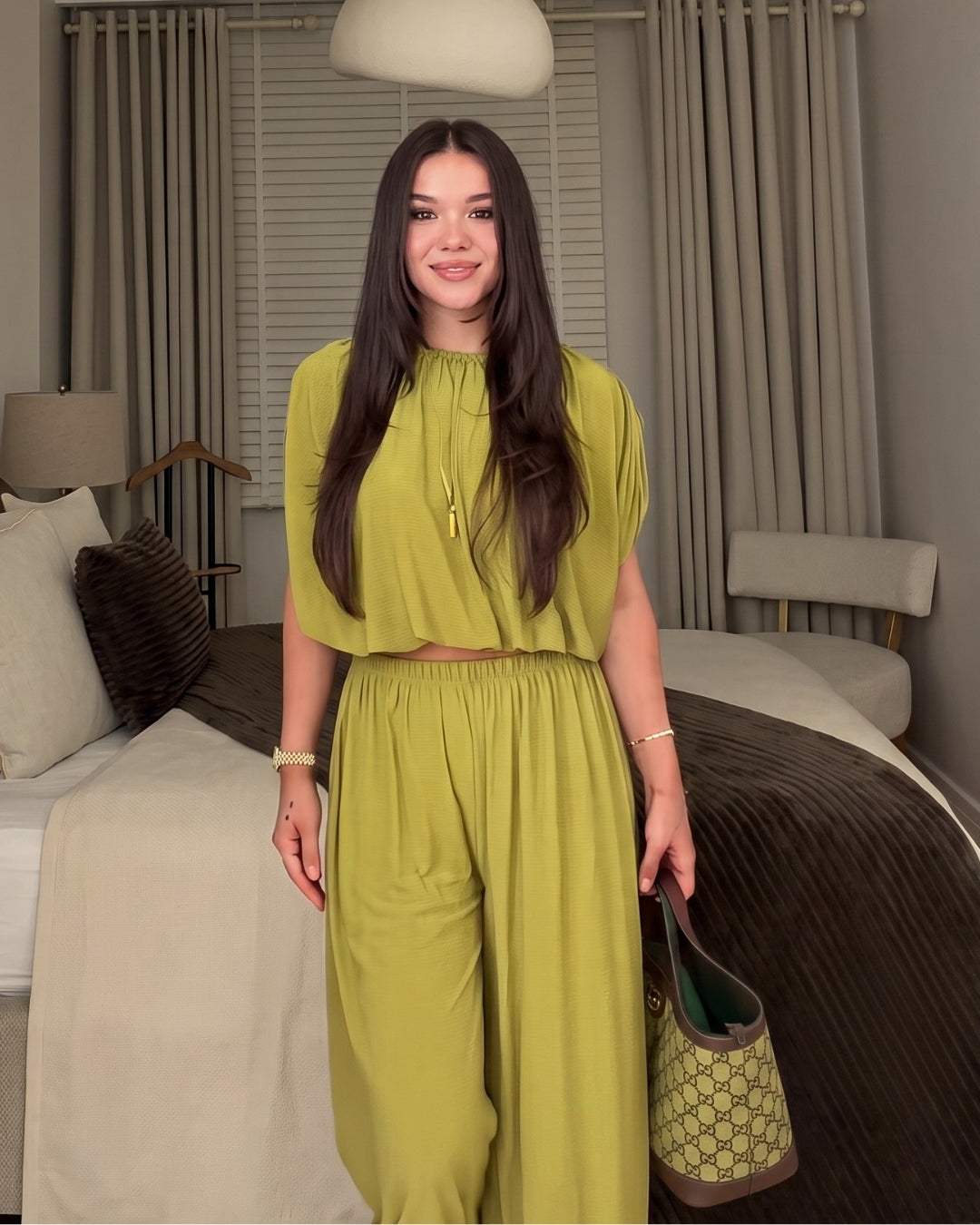 Elina - Green Modern Minimalist Pleated Co-Ord Set